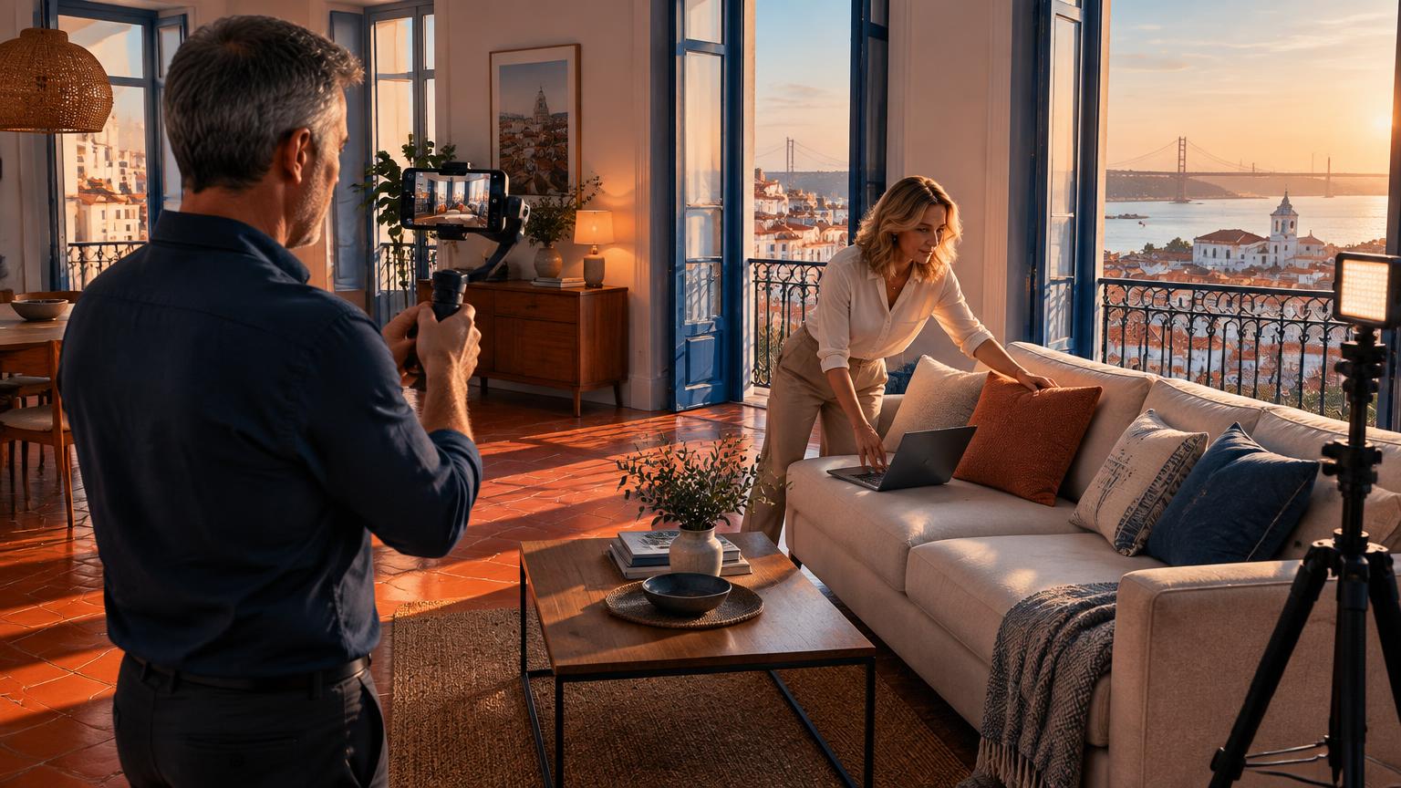 Fotografias e vídeo de um imóvel pronto a anunciar.